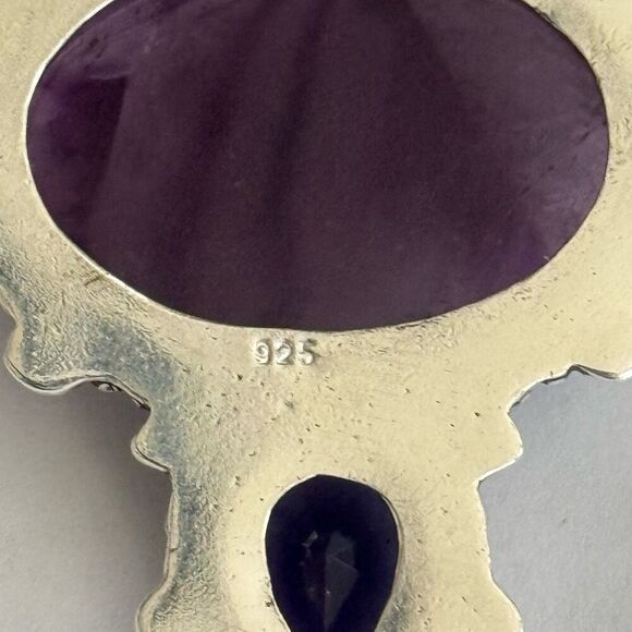 Large Artisan Crafted Amethyst Pendant Necklace Double Stone Sterling Silver New - Picture 8 of 11